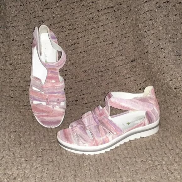 WALDLAUFER-Germany-Striped Pink Ombre Nubuck-Adjustable Straps-Sz 6.5 UK/8 US-NM - Picture 1 of 7